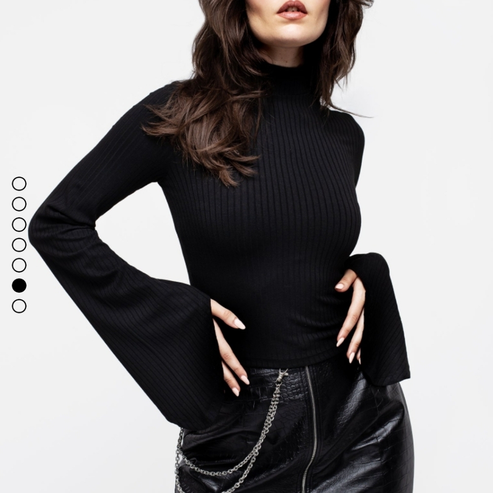 Disturbia Amata Black Ribbed Flare Sleeve Top